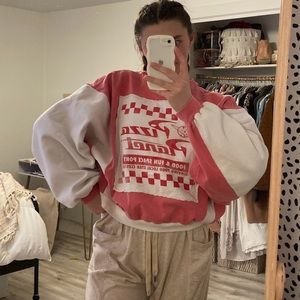 Upcycled sweatshirt repurposed vintage reworked Disney Toy Story pizza planet